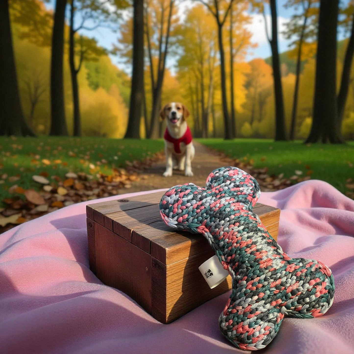 Kau-Knuddel Grün-Grau-Rosa gemustert