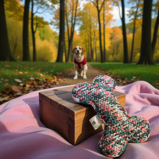 Kau-Knuddel Grün-Grau-Rosa gemustert