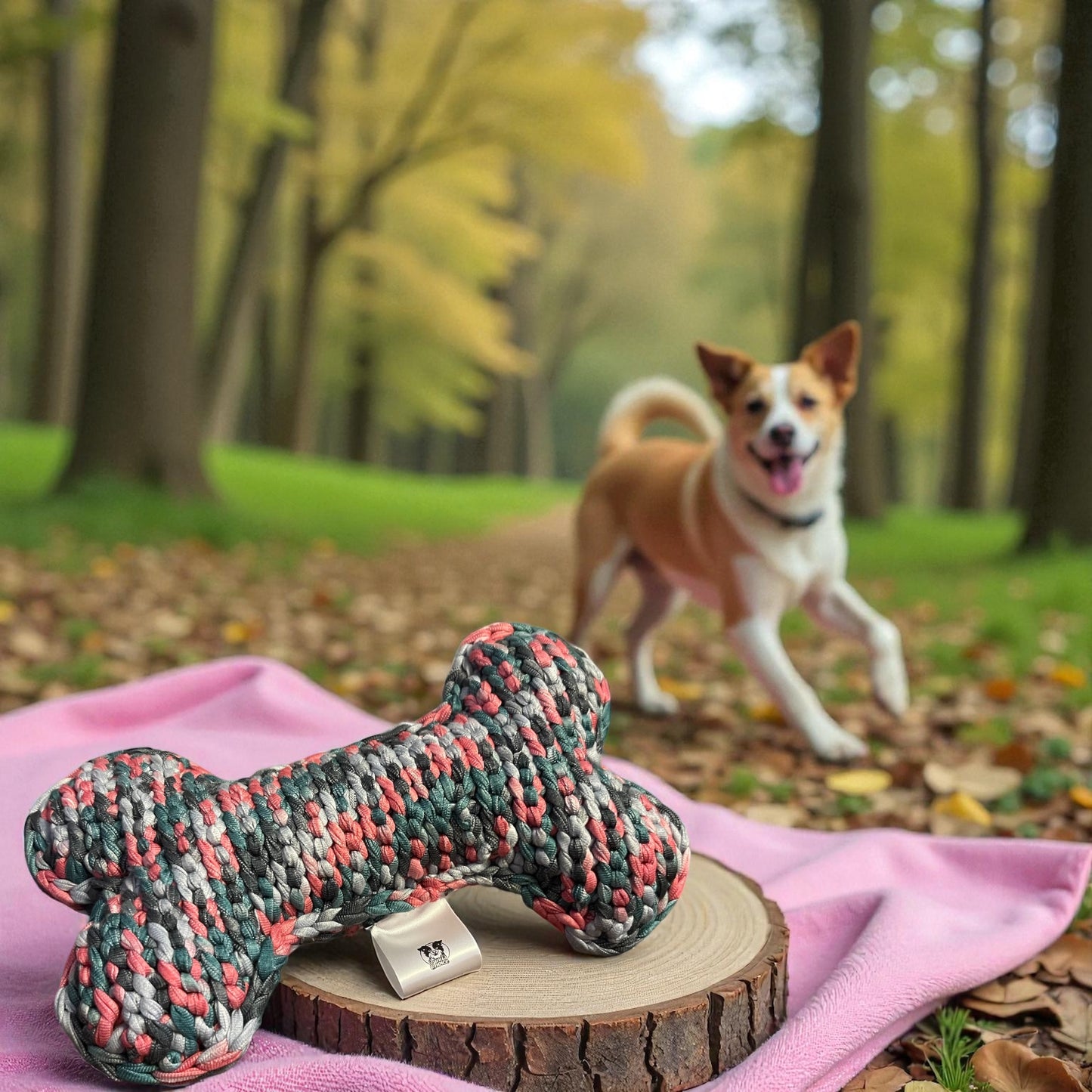 Kau-Knuddel Grün-Grau-Rosa gemustert